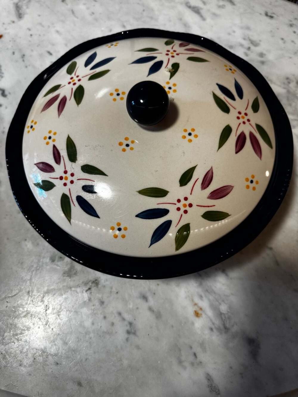 Temptations by Tara Old World Confetti Covered
Round Casserole Dish Blue